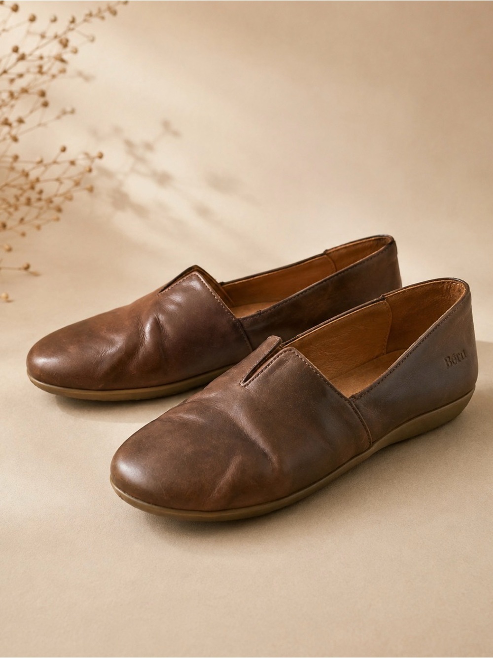 Brown Leather Slip-On Flats